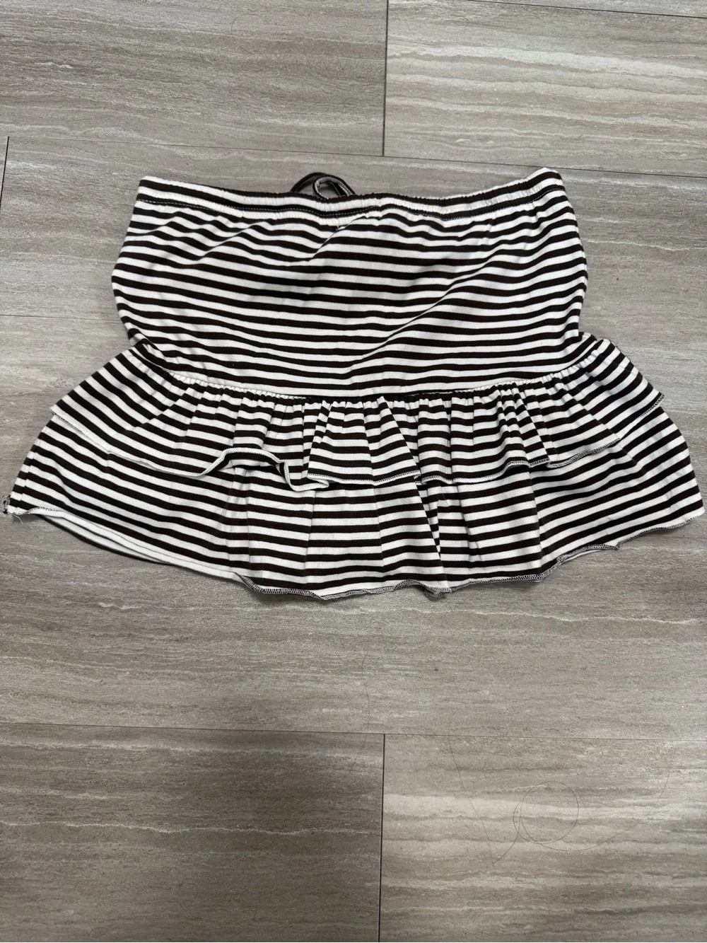 Striped Black and White Ruffle Skirt with Drawstring